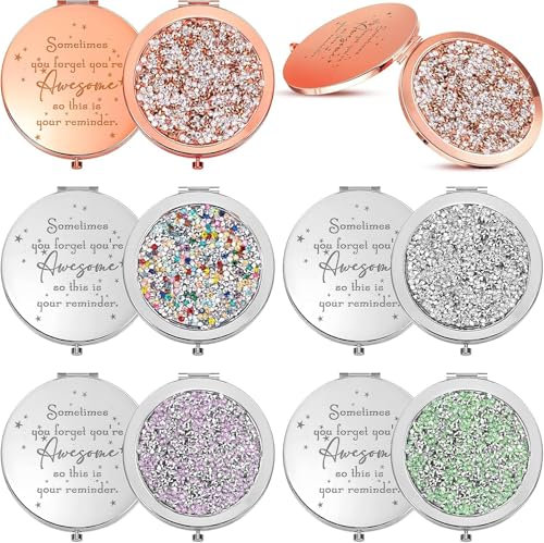 10 Pcs Inspirational Compact Mirrors, Sometimes You Forget You're Awesome, Engraved Pocket Mirror for Best Friend, Appreciation Thank You Gifts for Women, Employee, Coworker, Teacher, Mothers Day