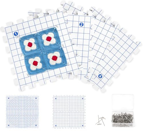 NCTNCX Spannmatte Set Mit 100 T-Nadeln 28 cm Woolove Mit Rasterlinien Und Zahlen für Granny Square Spanner Und Stricken Häkeln Spitze