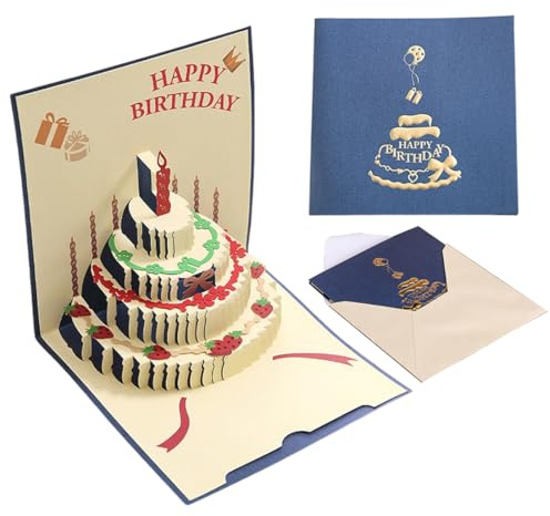 GXGM Tarjeta de Cumpleaños Pop-Up Regalo con Sobre, Tarjeta de Felicitación 3D, Regalos de Cumpleaños para Mujer, Mejor Amiga, Niños, Hermanas, Familia（Azul）