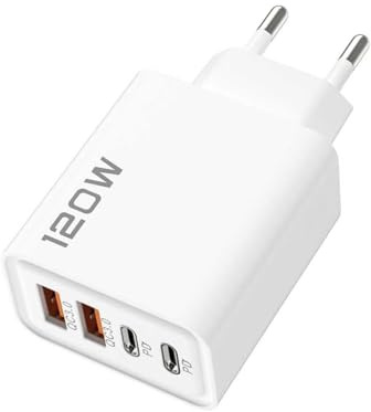Chargeur Rapide USB 120W ELYOSTECH – Chargeur Rapide Multi-Ports 2 USB-C PD + 2 USB-A QC 3.0 | Chargeur Compact, Sécurisé pour Smartphone, Tablette, Ordinateur Portable, USB-C, Type C