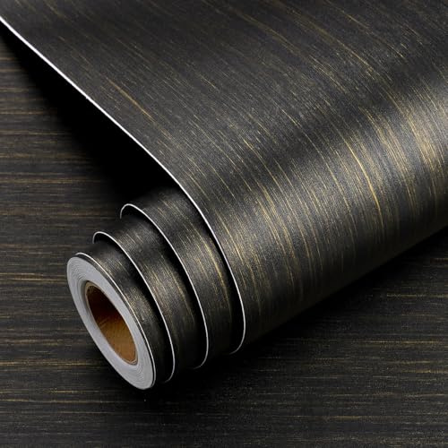 Yenhome Carta Adesiva per Mobili Nero Legno 60x300cm Pellicola Effetto Legno per Porte Impermeabili Carta da Parati Autoadesiva Nero Dorado per Armadietto Tavolo Scaffale Bancone