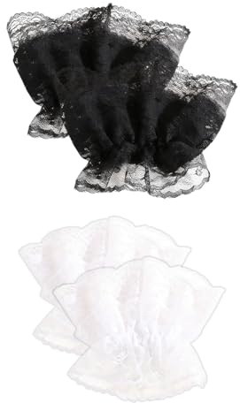 SAIIURV 2 Pares Negro Blanco Puños de Encaje en Capas Mujeres, Desmontables Mangas de Mano Falsas Floral Lolita Góticos Puños de Muñeca con Volantes Accesorio de Disfraz para Boda Fiesta (2 Colores)