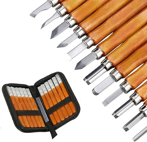 77Star Woodworking Tools Set 12PCS Wood Whittling Kit for DIY Lovers Beginners, Including Storage Bag (12)