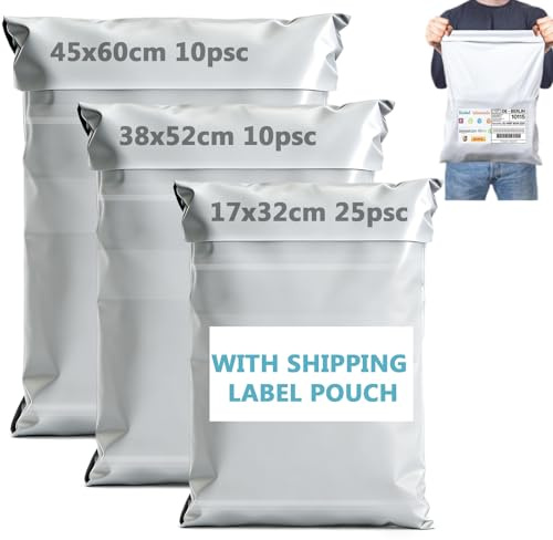 XRXYMQ 45 Pièces Sacs d’Expédition Plastique 3 Tailles Opaques et Résistants à l’Eau Sac Colis et Pochette Envoi Vinted Emballage Colis Vêtement avec Pochette pour Étiquette Blanc Non Imprimé