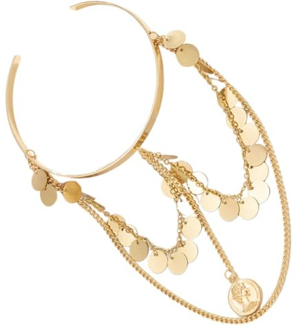 Ciieeo Brazalete Abierto para Mujer, Pulsera de Metal Dorado Étnica Cadena y Flecos, Accesorio Ajustable Parte Superior del Brazo, Joyería Boho para Uso Diario y Ocasiones Obsequios