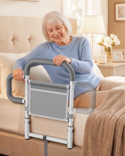 ONTHEWEI Bed Rails for Elderly Adults Safety, Bed Cane with Double Non-Slip Handle & Storage Pouch, Bed Assist Rails for Seniors Post-Surgery Reduce Falls Support Independence, Max fit 12 Mattress