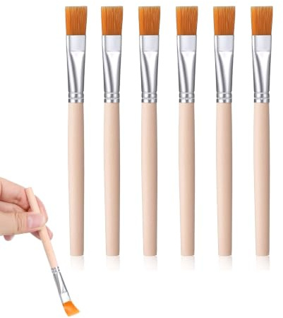 WUNZILO 6Pcs Pinceles Planos de Cerdas de Nylon 17.5 cm para Pintura Acrilica Oleo y Gouache, Pincel Plano con Mango de Madera, Pinceles para Pintura Textil Manualidades y Decoupage