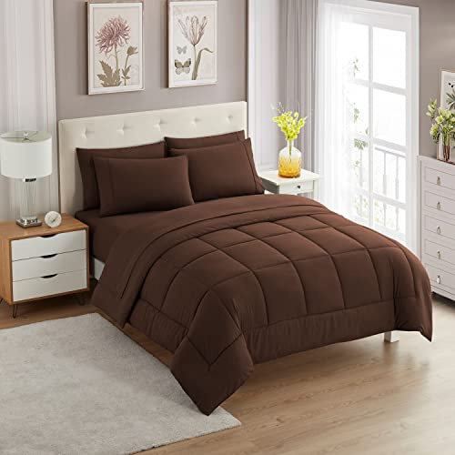 Sweet Home Collection Ultra Soft Down Alternative Set & Luxurious Bed Sheets, Microfiber, Brown, Twin XL