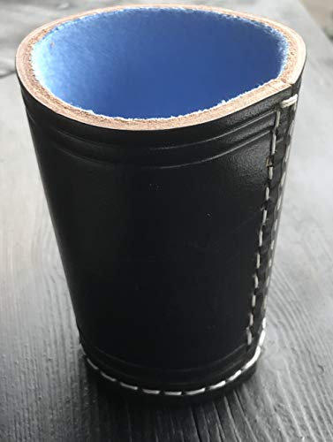 Leder Würfelbecher Premium mit Filz (schwarz/hellblau)