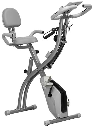 HOMCOM 3-in-1 Folding Exercise Bike, Foldable Stationary Bike with 8-Level Adjustable Magnetic Resistance, Arm Resistance Band, Pulse Sensor and LCD Monitor, Grey
