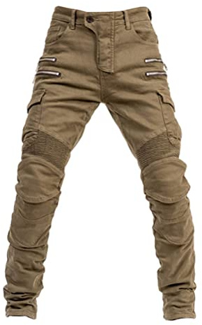 ORANDESIGNE Uomo Pantaloni da Moto Biker Jeans Protezione Motorcycle Pantaloni Rinforzato Slim Fit Armature Pants, 4 x Pad di Protezione B Cachi 3XL