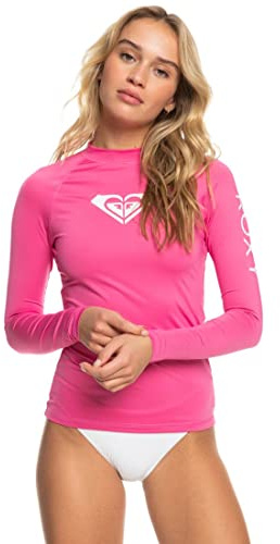Roxy Women's Long Sleeve Compression Fit Rashguard, UPF 50+, Quick Dry, Recycled Swim Shirt, Shocking Pink, Small