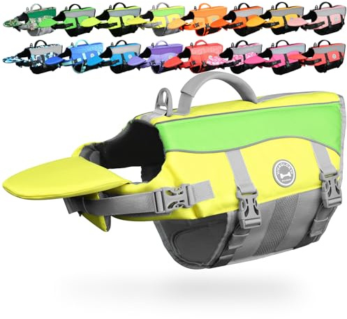 VIVAGLORY Chaleco Salvavidas para Perros con Flotador Frontal Removible, Chaleco con Detalles Reflectantes y Relleno Extra para Nadar y Navegar, Amarillo Gris, S