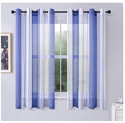 Aotiwe Curtains Semi Transparent, Polyester Gardine Streifen Königsblau 2 Stücke 132X160cm