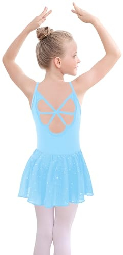 EQSJIU Toddler Ballet Leotard for Girls Camisole Solid Leotards Dance Skirts Kids Ballerina Dress Ballet Clothes, 4-5T, Suspender Blue
