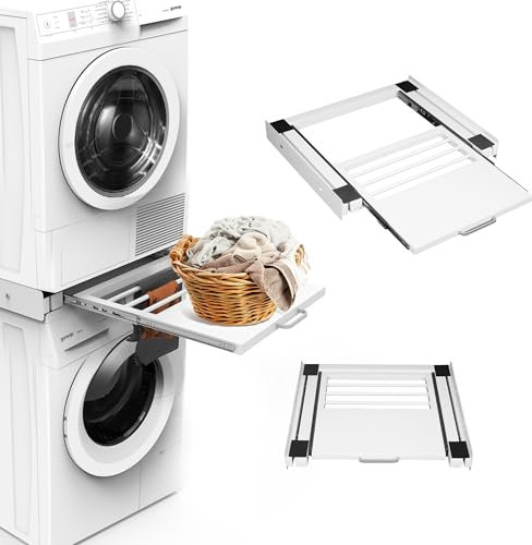 bimiti Zwischenbaurahmen für Waschmaschine/Trockner, Zwischenbaurahmen trockner waschmaschine, Verbindungsrahmen, Waschmaschinenauflage für alle Marken mit Breite von 61-64cm, 64 x 55 cm, Weiß