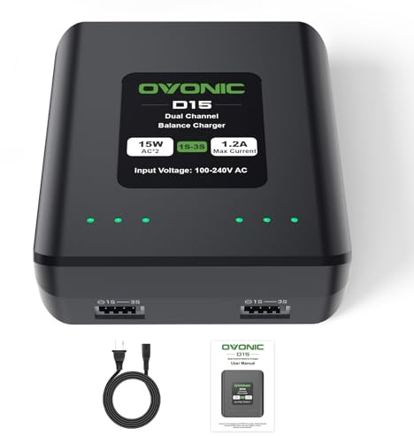 OVONIC D15 Lipo Akku Ladegerät Dual Channel Ladegerät 1.2A 15W für 1S-3S LiPo Life LiHv Akku Ladegerät