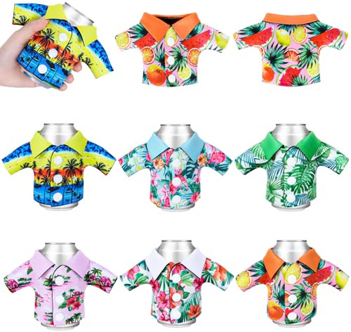 Whaline 12oz Summer Shirt Can Cooler Sleeves Funny Hawaii Can Covers Insulators Tiny Jacket Coat Shape Neoprene Thermocoolers for Beverage Drink Bottle Tropical Party Decor Supplies, 6 Pcs