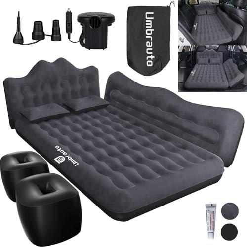 Umbrauto Inflatable Car Mattress Bed: SUV Camping Air Bed for Truck Backseat with Pump & Pillows, Car Sleeping Airbed for Van Back Seat
