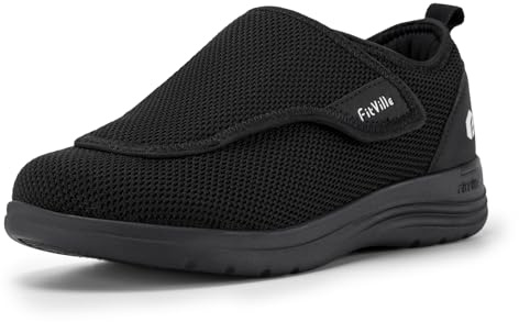 FitVille Chaussures Larges pour Femmes Chaussons Confortables Réglables Chaussures de Marche Scratch pour Pieds Sensibles 36 EU Large Noir