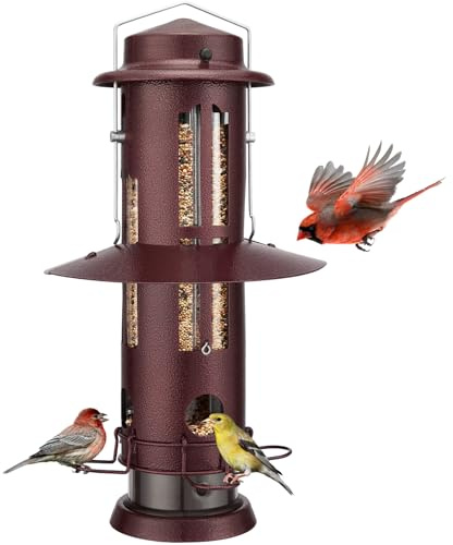 Kingsyard Squirrel Proof Bird Feeder for Outdoors Hanging, Metal Wild Bird Feeders with Removable Base and Baffle, Easy to Clean & Refill, 3 lbs Large Seed Capacity, Antique Copper