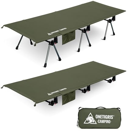OneTigris SUPRANUBIS Lit de camp pliable 190 x 70 cm, portable, léger, lit de camping, jusqu'à 150 kg, pour tente, extérieur, voyage, jardin, bureau (vert Ranger)