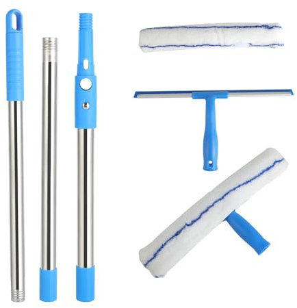 Limpia Cristales - Limpiacristales con Mango Extensible - Limpiacristales telescópico - Incluye Varilla telescópica de 136 cm y limpiaparabrisas de 137 cm - Ideal para Ventanas Altas-duchas y Coches