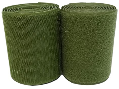 Ruban auto-agrippant à coudre - 100 mm - Bandes en nylon non adhésives - Dos non adhésif - Vert kaki - 100 mm x 1,8 m