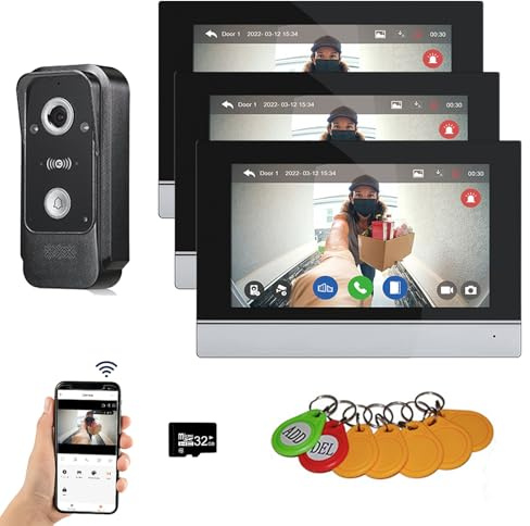 Sistema de intercomunicación de vídeo con cable Tuya WiFi 7 pulgadas de pantalla táctil 1080P Timbre de la puerta inteligente Tuya APP Kit de intercomunicación (1 Timbre+3 Monitor)