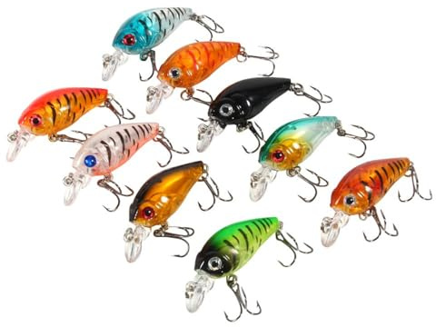 Mini Elritze Angelköder Set, Wobbler Forelle Kurbel Köder, 9 Stück/Beutel 4,5 cm/4 g Kunststoff Angelköder Haken Bass Small Fat Crankbait Angelausrüstung mit Dreifachhaken für Salzwasser Süßwasser