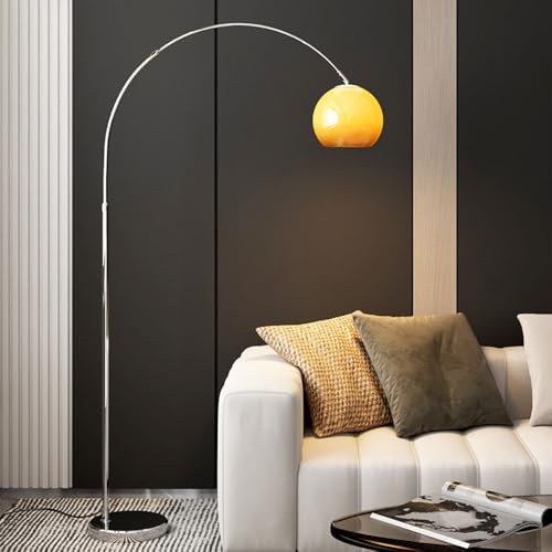 Lampada da terra con paralume in vetro bianco/arancione, moderna lampada da terra ad arco minimalista, lampada verticale in metallo lucido, lampada da terra decorativa per soggiorno, camera da letto