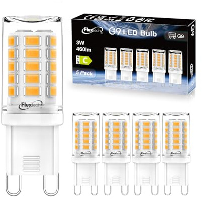 FluxTech G9 LED Bulbs Warm White 3000K, 3W Light Bulb 460LM, 5‑Pack | 40W/50W Halogen Equivalent, Energy Saving, Non‑Dimmable, Flicker‑Free, AC220‑240V for Chandelier Desk Lamp & Home Lighting