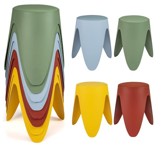 COSTWAY Set da 8 Sgabelli Impilabili, Sgabelli in Plastica Altezza 46 cm, Sedie Senza Schienale Portatili per Scuola, Aula, Soggiorno, Sala da Pranzo, Casa e Ufficio e Senza Montaggio