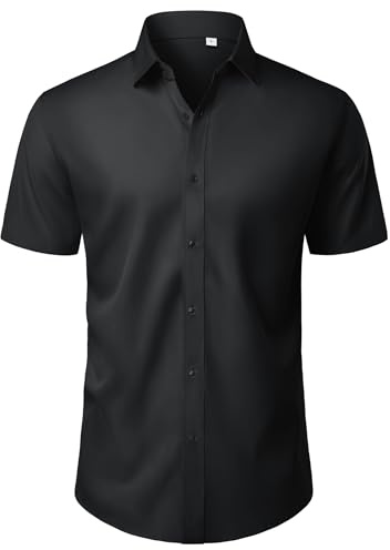 J.VER Black Mens Shirts Short Sleeve 4-Way Stretch Smart Casual Dress Shirt