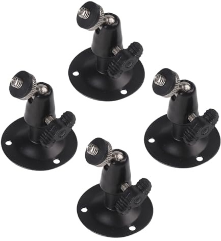 Soporte de pared de metal CCTV para cámara de seguridad - 4 unidades, inclinación ajustable de 90°, ABS y acero recubierto de polvo negro, compacto 7 cm de altura