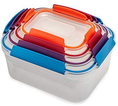 Joseph Joseph Nest Lock, 4 Piece Plastic Food Kitchen Storage Container set with lids, Leak Proof, Airtight, Space Saving, BPA free- Multicolour