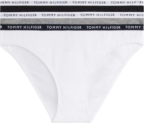 Tommy Hilfiger Pack de 3 Braguitas para Mujer Ropa Interior, Multicolor (Medium Grey Heather/White/Black), S