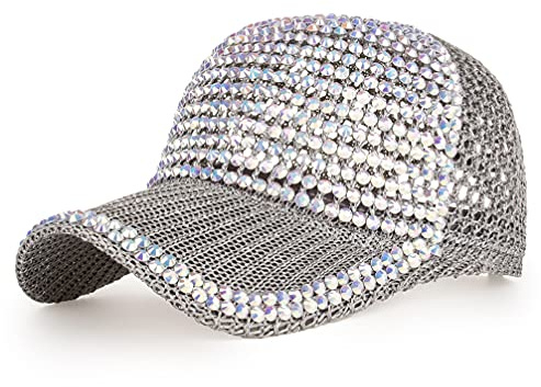 Women Men Studded Rhinestone Crystals Adjustable Ponytail Mesh Baseball Cap Shiny Bling Casual Sports Cap Breathable Sun Hat