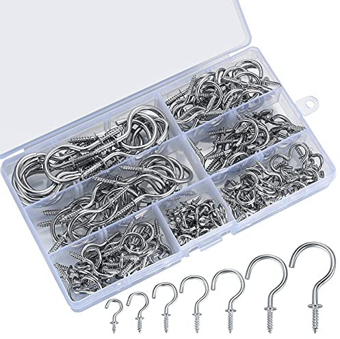 ZWFSDM 162 Stück Schraubhaken, Deckenhaken, Cup Hakenschrauben mit Holzgewinde, Metallhaken, Haken zum Schrauben, Drehhaken Einschraubhaken Set - 7 Größen/Silber