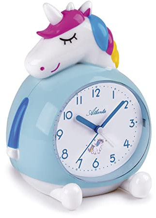 Atlanta Kinderwecker ohne Ticken Einhorn mit Musik Licht Obenabsteller Blau 17 cm - 2163