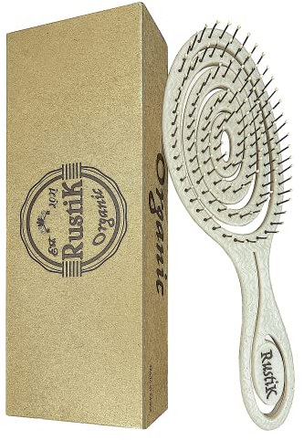 Soft Pin Flex Hair Brush by RustiK, Grey, Organic Detangling Wet Brush, Eco Friendly, Anti Static, Paddle Brush, Bio Plastic, Wheat Straw.