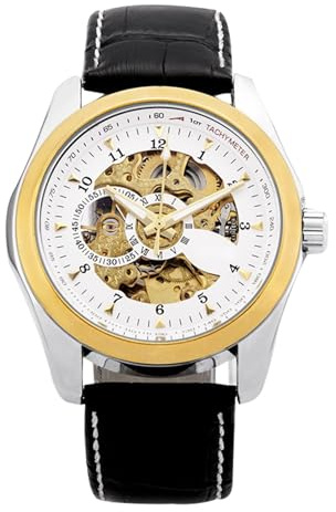 RORIOS Orologio da Uomo Orologio Luminoso Orologio Meccanico Automatico con Cinturino in Pelle Scheletro Orologio da Polso
