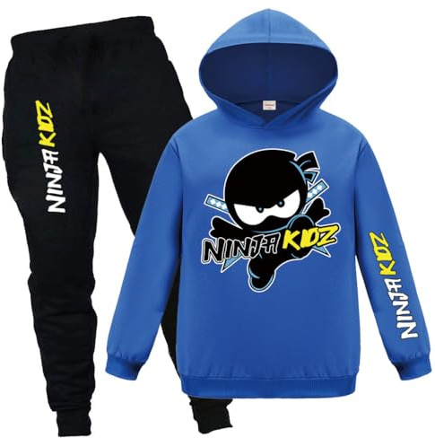 Forlcool Gamer Merch Felpe con cappuccio e pantaloni 2 pz tute per bambini gamer comodi abiti casual, Blu, 7-8 Years