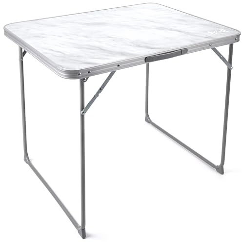 Trail Portable Folding Camping Table, Steel Frame with U-Shaped Legs, Water-Resistant Laminate Top, Lightweight Fold-Up Outdoor Garden Table with Handle, 30kg Capacity, L80cm x W60cm x H67cm (3.5kg)