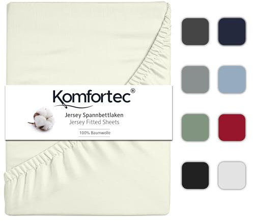 Komfortec Spannbettlaken Jersey 100% Baumwolle – 140x200 cm – 135g/m² – Weich, Atmungsaktiv & Hautfreundlich – Mit Rundumgummi – Oeko-Tex Zertifiziert – Für Boxspring, Topper & Matratzen – Ecru