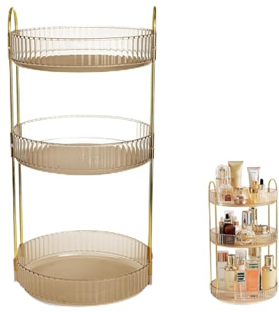 Organizador de Maquillaje,Giratorio 360 Grados Organizador de Cosméticos, Skincare/Perfumes/Cremas Organizador Giratorio, para Tocador Baño Dormitorio (Ámbar)