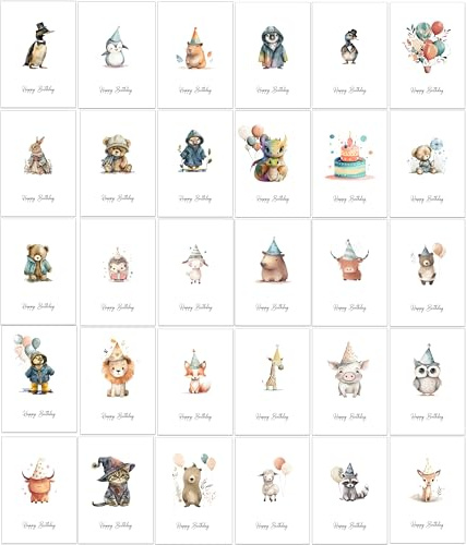 30 diversi biglietti di compleanno assortiti luminosi e disegnati con buste