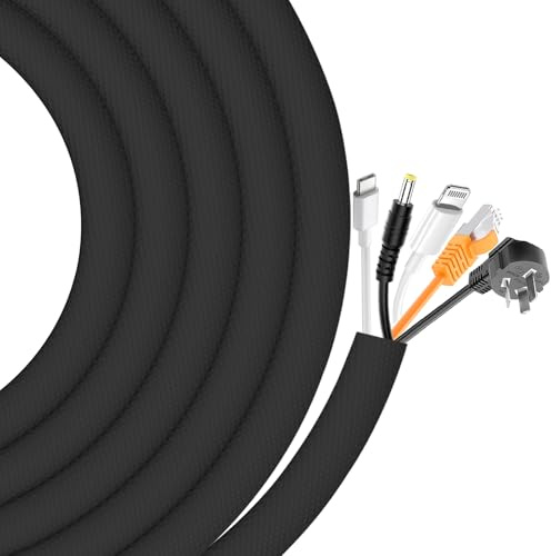 13 mm – 4 m självstängande kabelslang, svart flexibel kabelkanal, kabelhantering, vävd kabelkappa för hund katt, kabelskydd, kan skäras till storlek för TV, dator, skrivbord, bilkabel