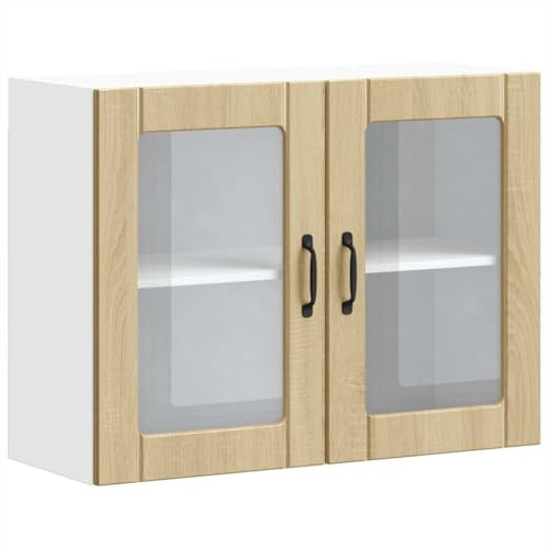 vidaXL Küchen-Hängeschrank mit Glastür Lucca Sonoma-Eiche Holzwerkstoff, Wandschrank Küche, Wandschrank, Oberschrank, Küchenschrank