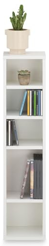 IDIMEX Étagère pour CD et DVD Melodie en Bois avec 5 étagères, 21 x 88 x 20 cm, Idéal pour rangements CD et DVD, Semi-modulable, Blanc